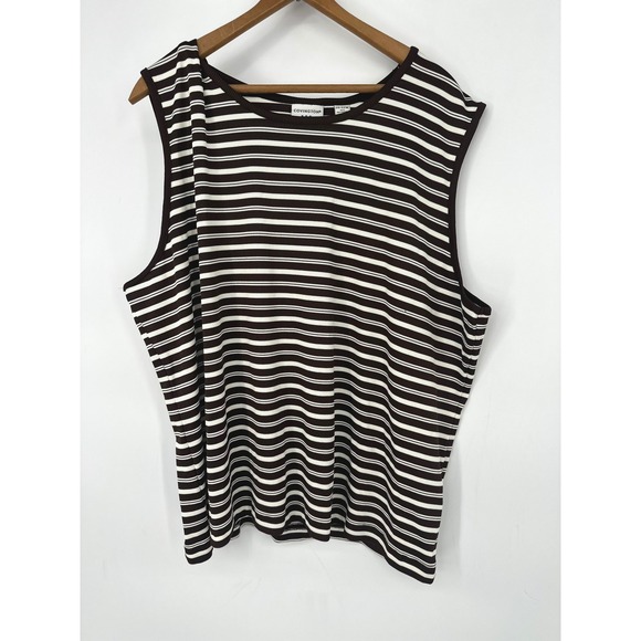 Covington Tops - Covington Tank Top Women 20-22W Brown Striped Ribbed Stretch Casual Preppy Earth